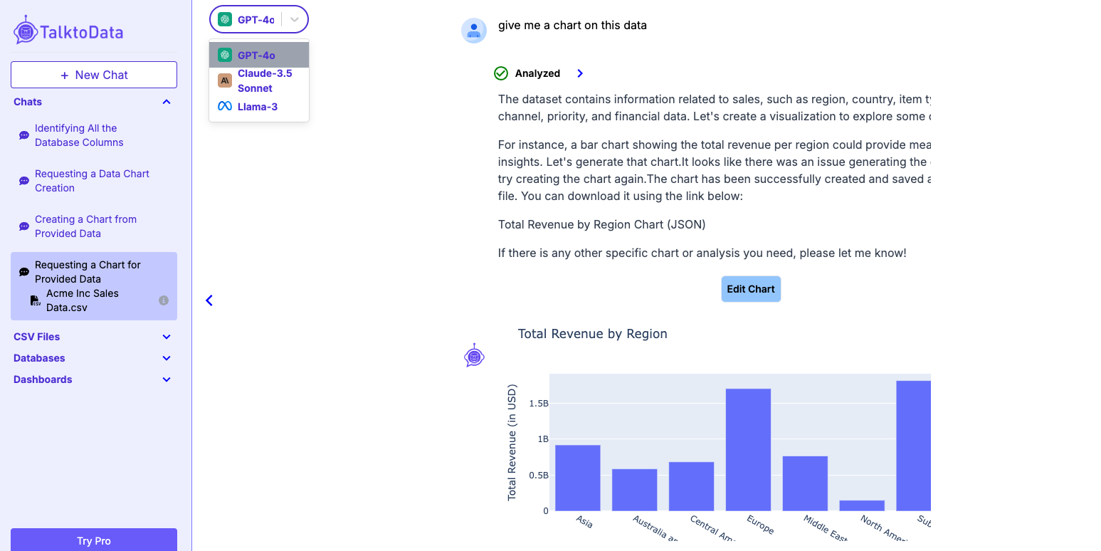 TalktoData screenshot: TalkToData AI Data Analysis Assistant