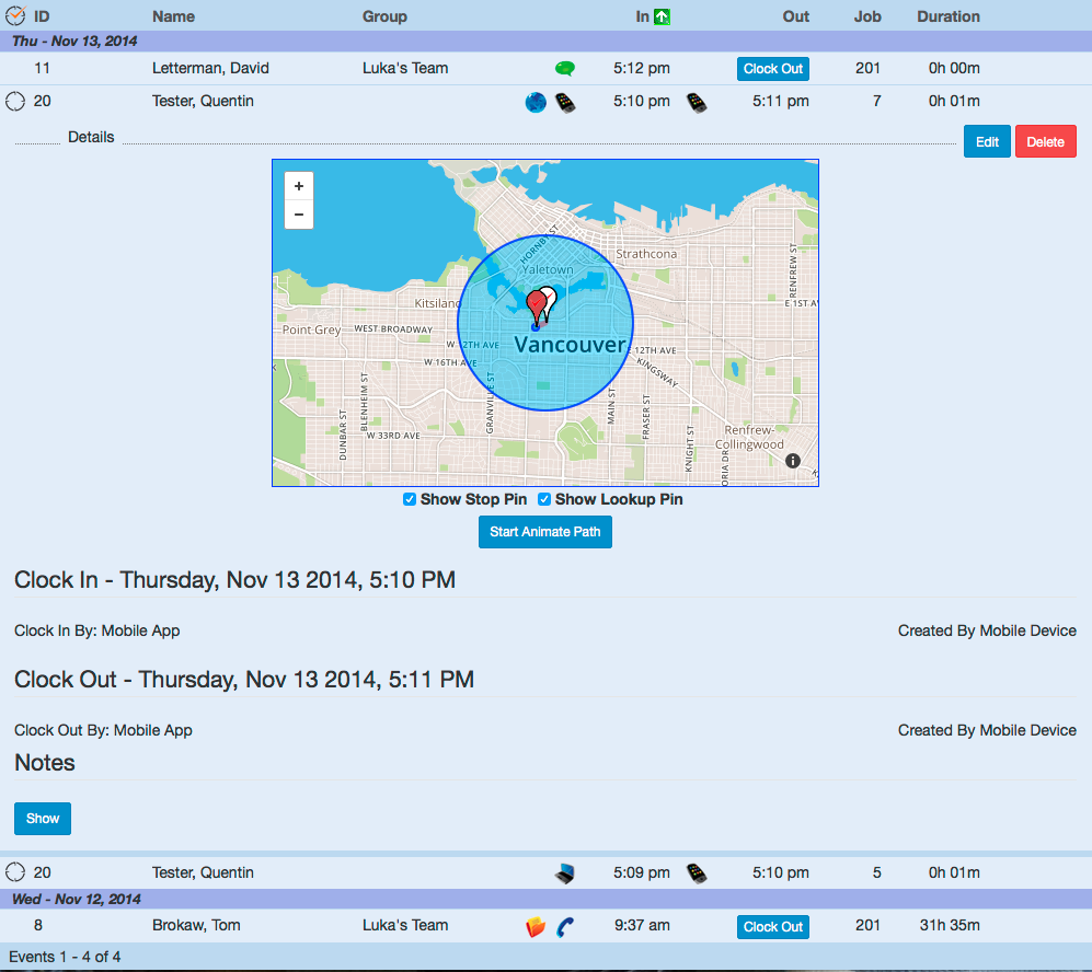 GPS Location Tracking of Time Events