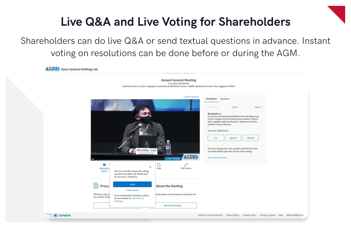 Live Q&A and Live Voting for Shareholders