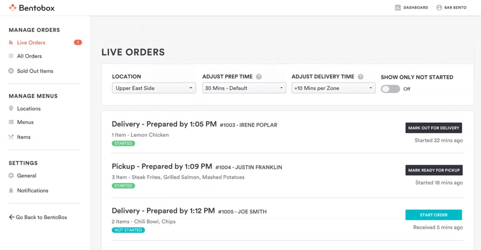 BentoBox Software - BentoBox live orders