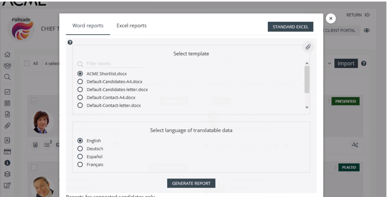 Ezekia screenshot: Ezekia reports