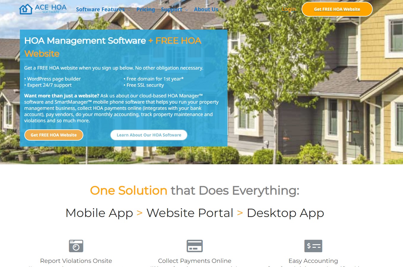 ACE HOA Software landing page