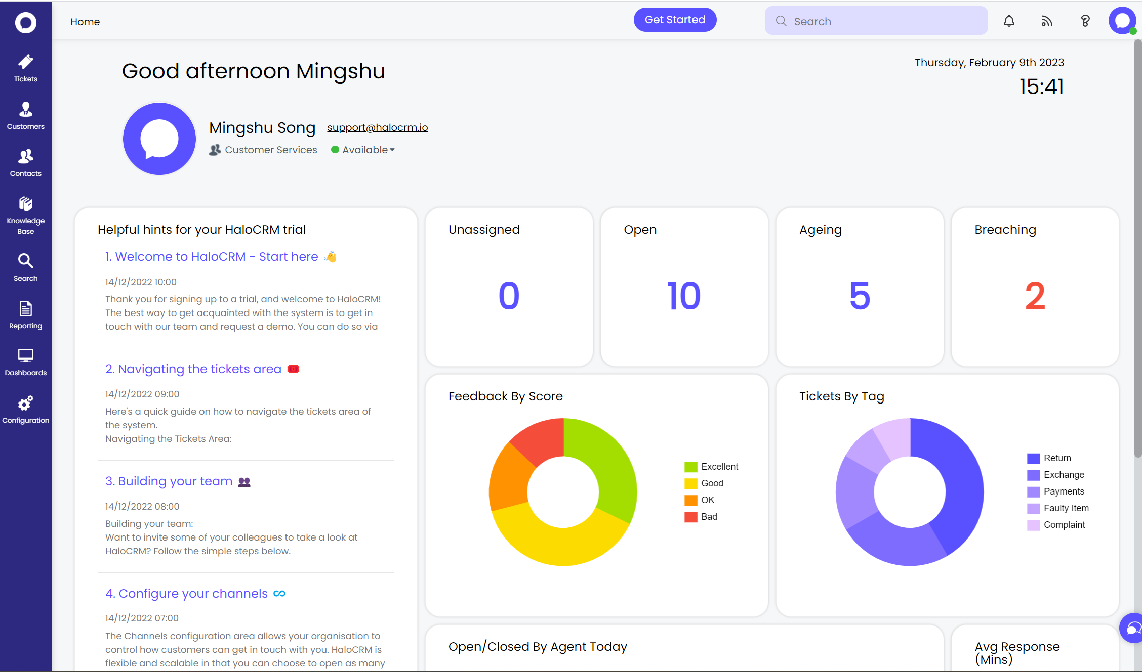 HaloCRM Home Page Dashboard