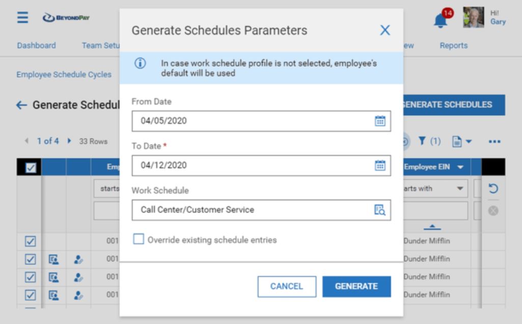BeyondPay generate schedule parameters