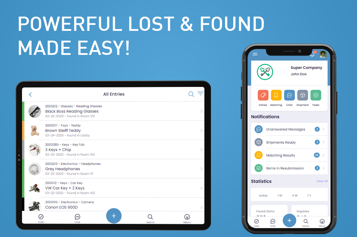 Lost and Found Manager is mobile optimized for use on devices such as tablets and smartphones.