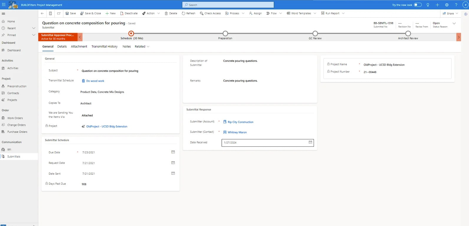 BUILDFitters screenshot: BUILDFitters manage schedules and submittals