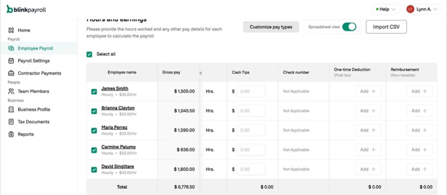 BlinkPayroll screenshot: BlinkPayroll employee information