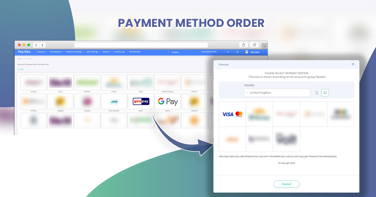 Paytiko Payment method Selection