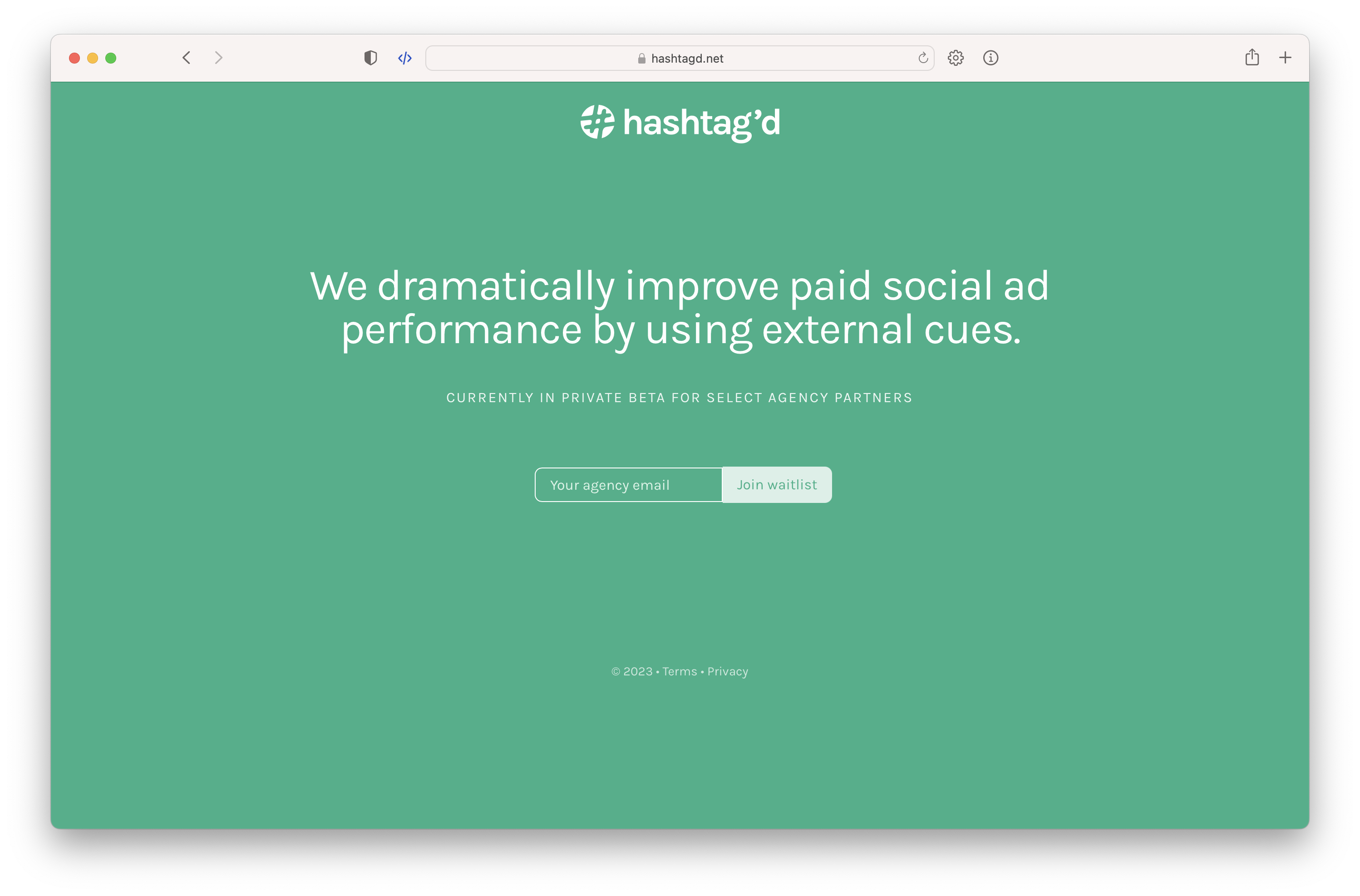 Hashtag'd screenshot: We dramatically improve paid social ad performance by using external cues.