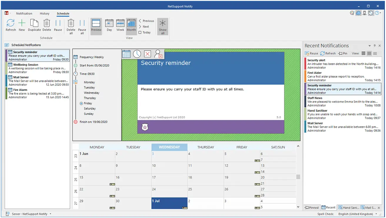 NetSupport Notify Software - NetSupport Notify - Schedule Notifications