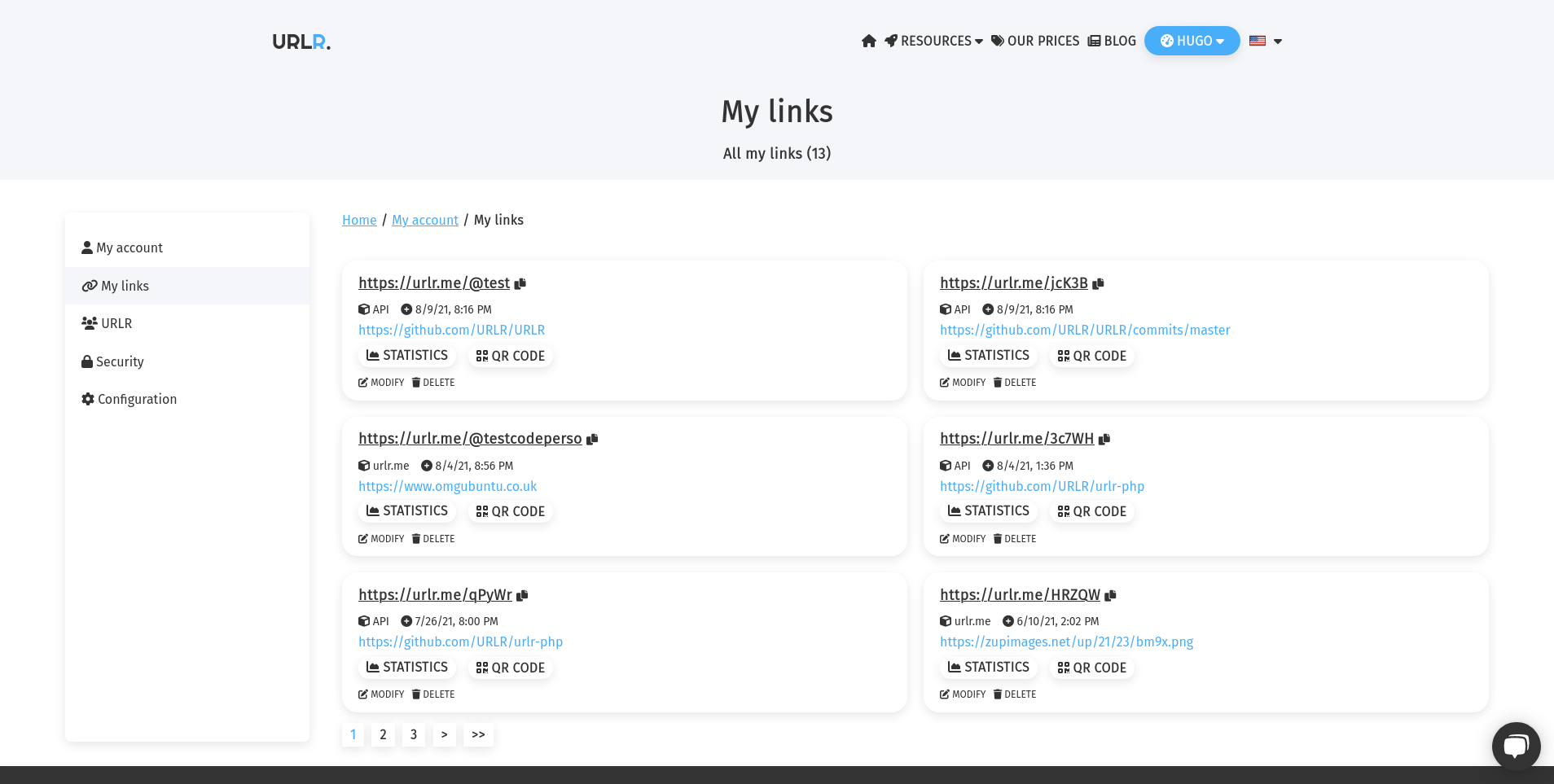 URLR screenshot: URLR Shortened Links