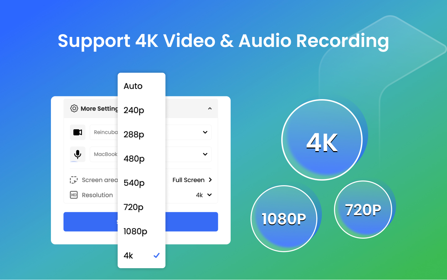 Support 4K video & audio recording