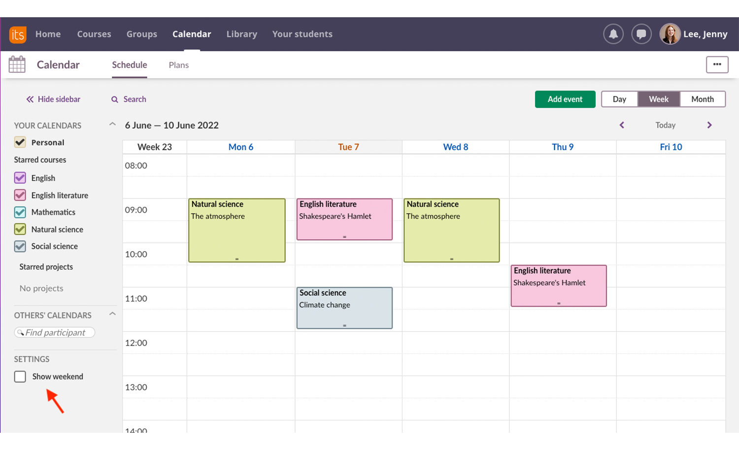 Calendar: The calendar shows plans, tasks and homework and has a seamless integration with the planner and activities.