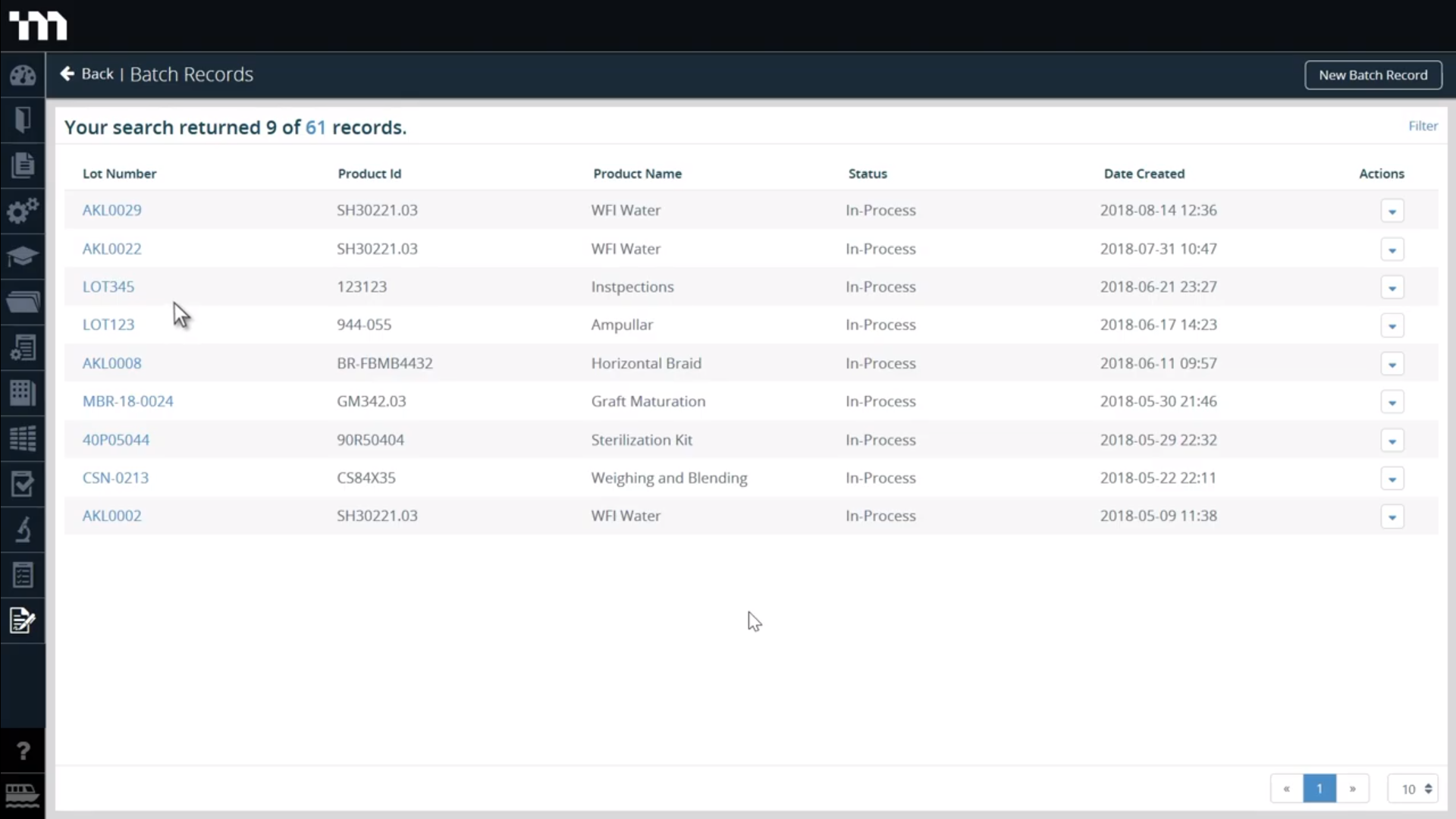 MasterControl Manufacturing Excellence batch records