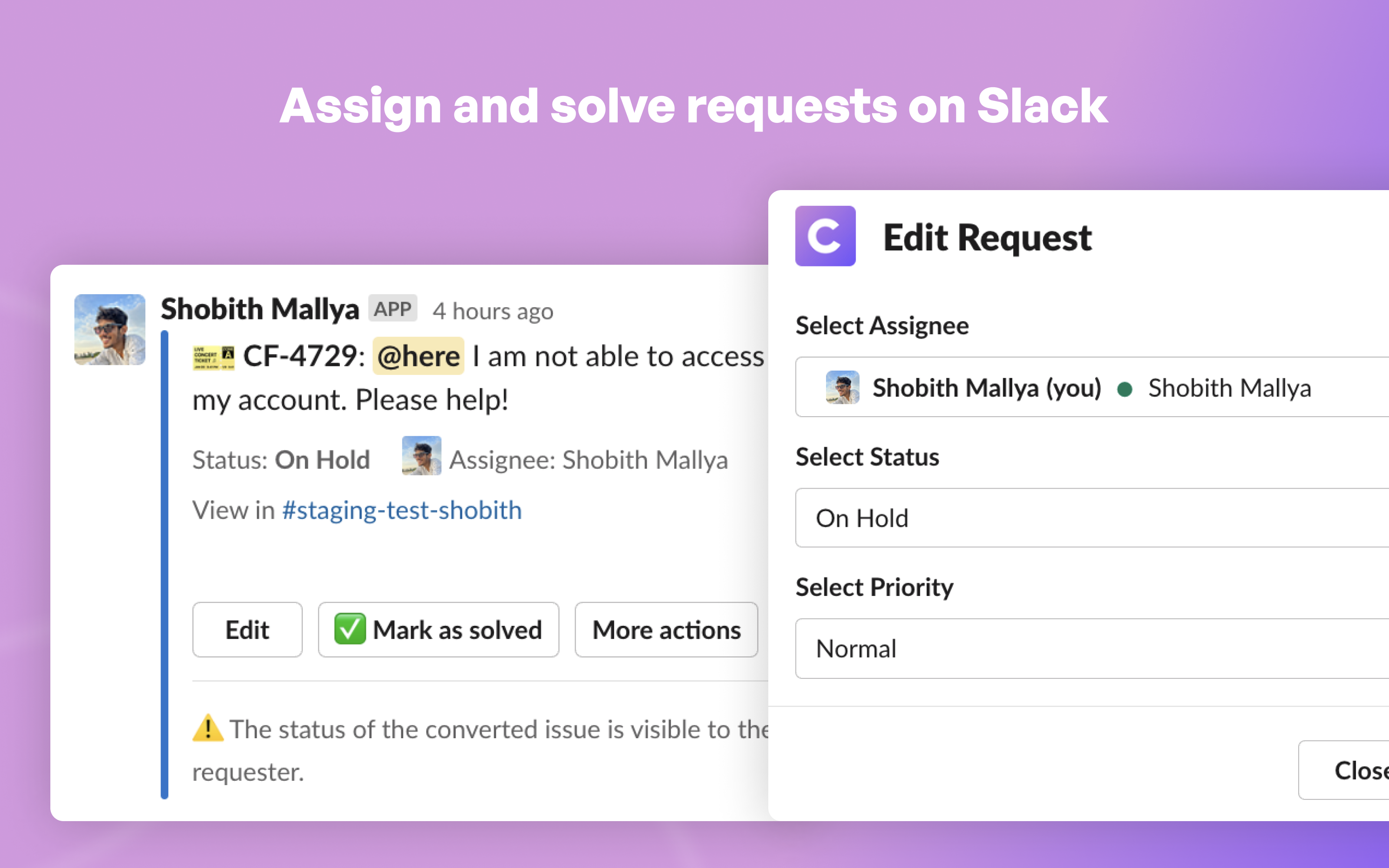 Assign and Solve requests on Slack