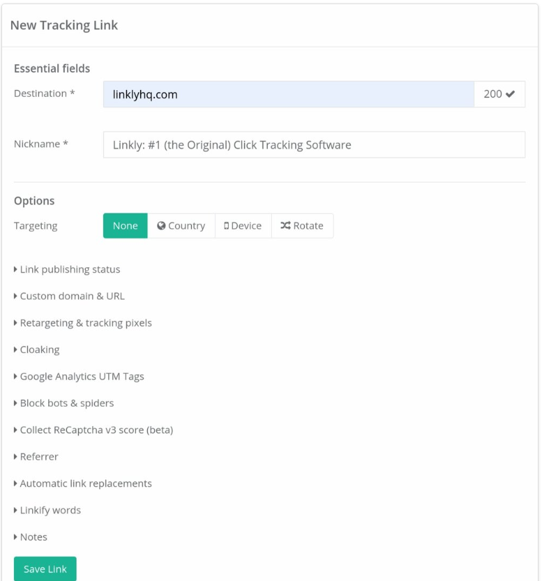 Linkly create tracking links