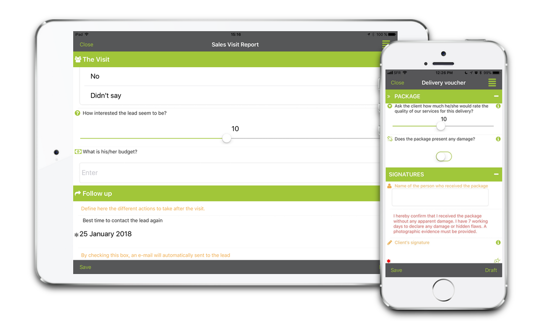 Kizeo Forms Software - With the app, field users can fill out the digital form(s) from their smartphone or tablet online or offline