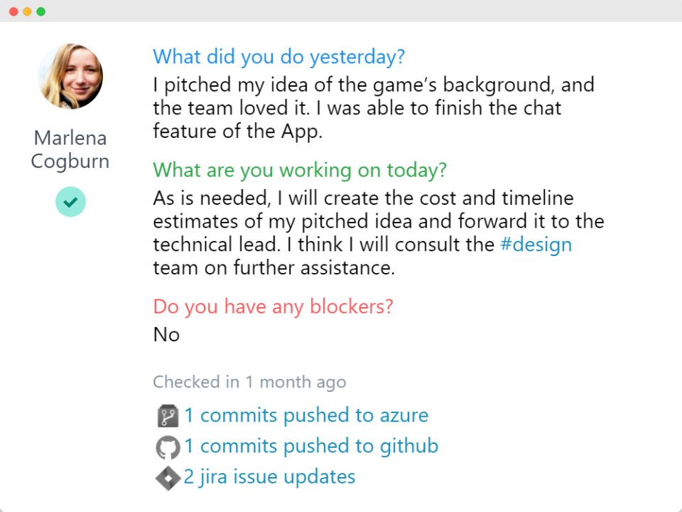 ScrumGenius screenshot: ScrumGenius view stand up answers