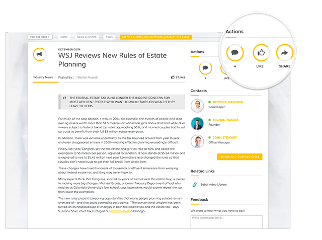 Bonzai Intranet screenshot: Regular updates to the news channel -- including messages from the CEO, new employee profiles, IT notifications, organizational changes and more