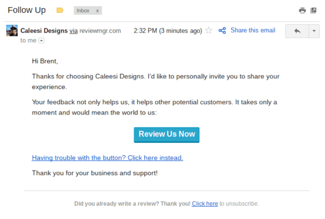GetMoreReviews screenshot: GetMoreReviews sends out review requests to customers to generate positive reviews
