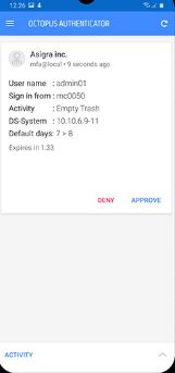 SaaSAssure screenshot: Asigra mobile authenticator