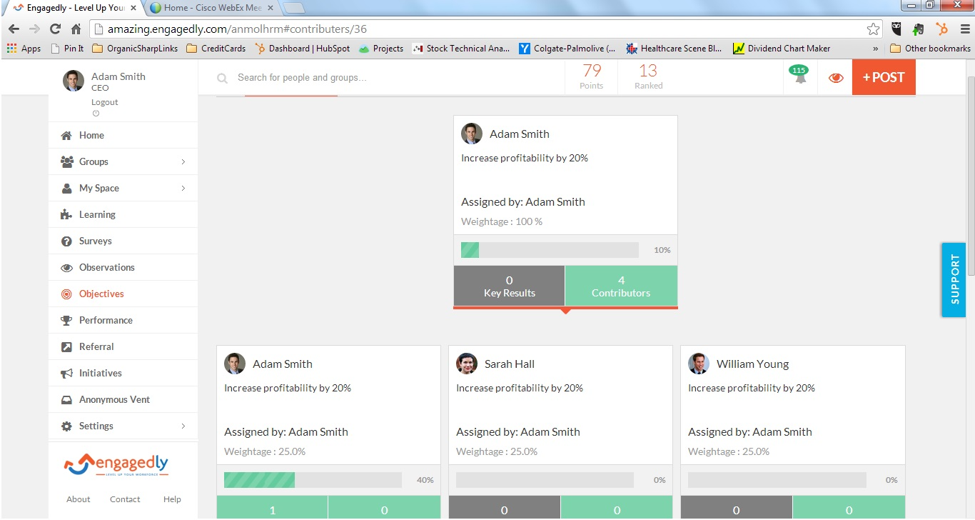 Engagedly's cascading goals (OKR)