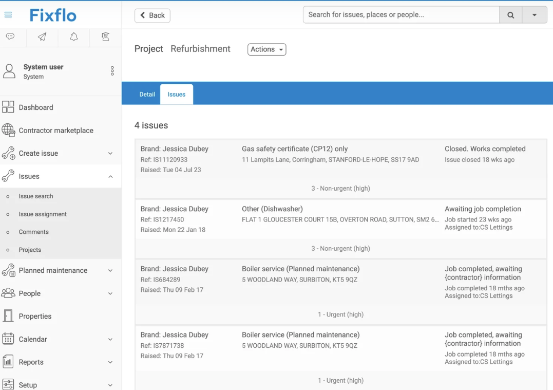 Fixflo screenshot: Fixflo manage issues