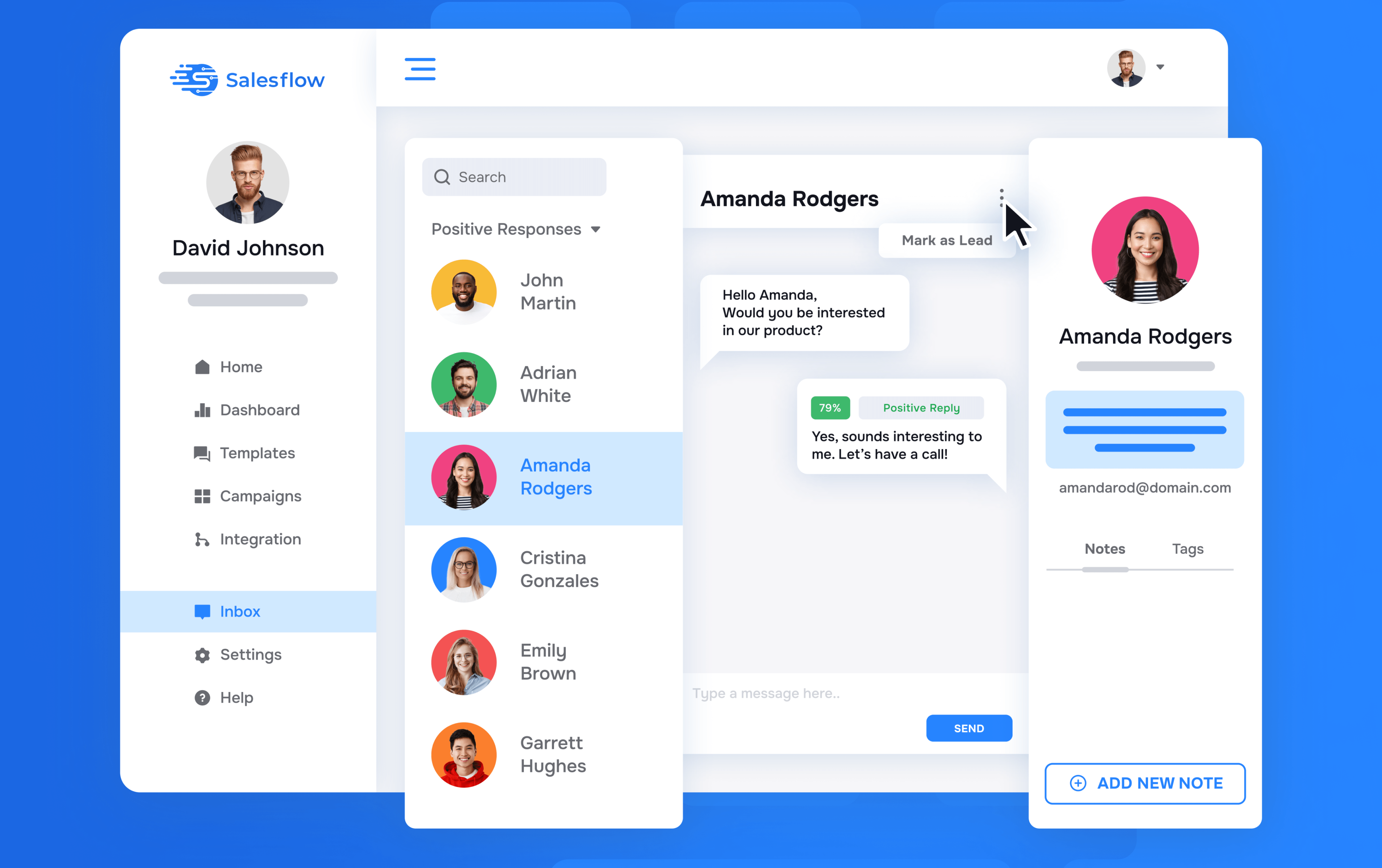 Salesflow Software - Smart & customisable inbox & chat. The convenience of managing all your LinkedIn automation from one place. AI reply detection, advanced filters, tags. No need to check your LinkedIn inbox!