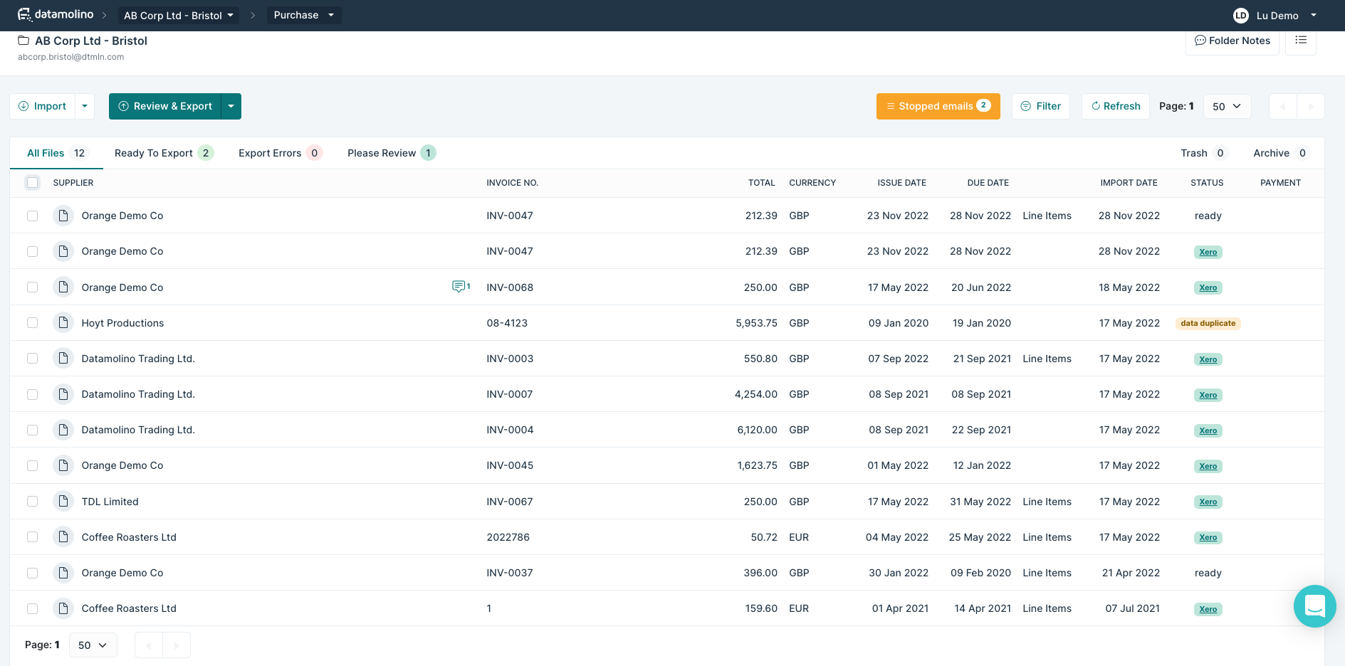 Datamolino Software - Datamolino folder view