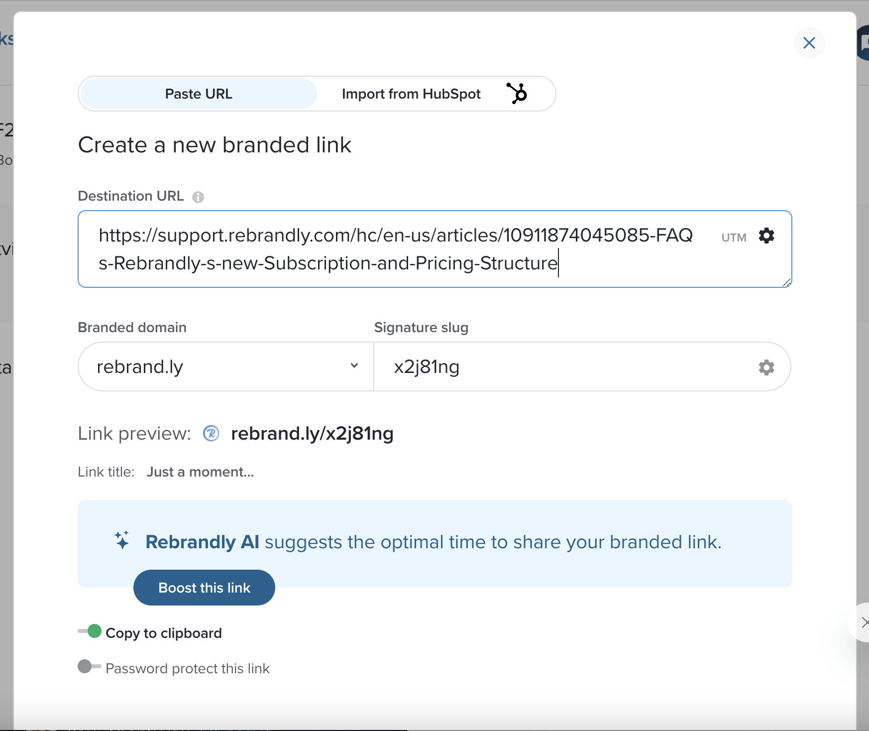 Create a new branded link