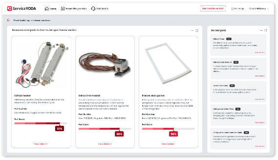 Parts recommender
Identify the specific parts needed to repair an issue, view and order directly from your your parts distributor account to reduce truck rolls.