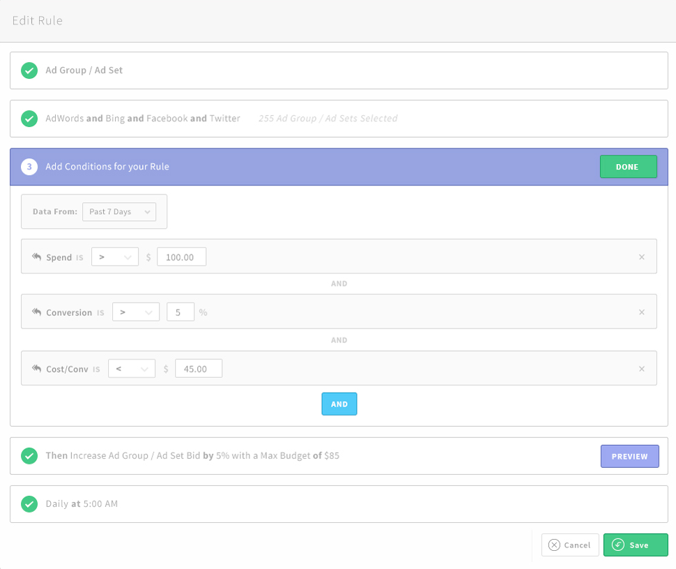 AdStage Software - With AdStage's optimization rules, users can automate and schedule optimizations to their campaigns