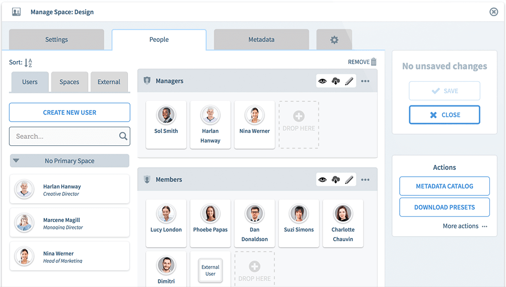 Managing teams in spaces in a natural, easy to understand user interface