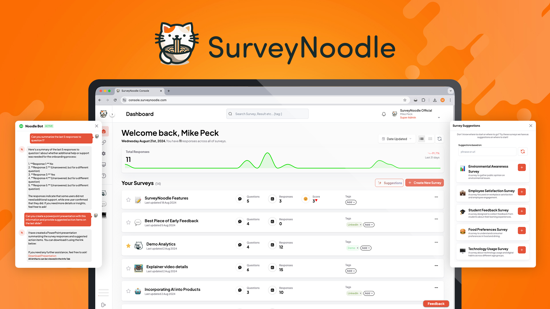 SurveyNoodle screenshot: SurveyNoodle Dashboard