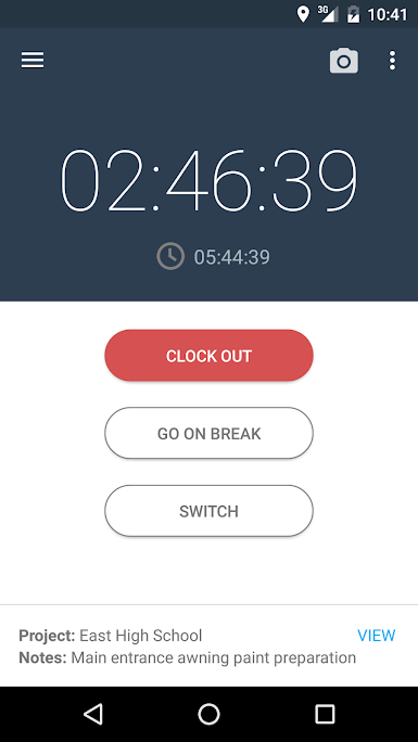 The time tracking app allows employees to clock in and out of jobs with the click of a button