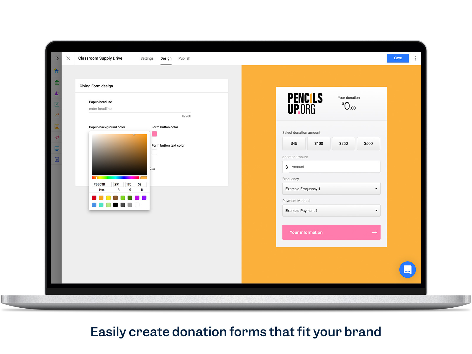 Easily customizable donation forms