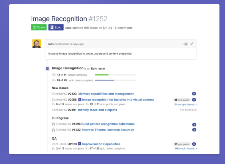 ZenHub Software - Epics help teams plan and collaborate on product backlogs