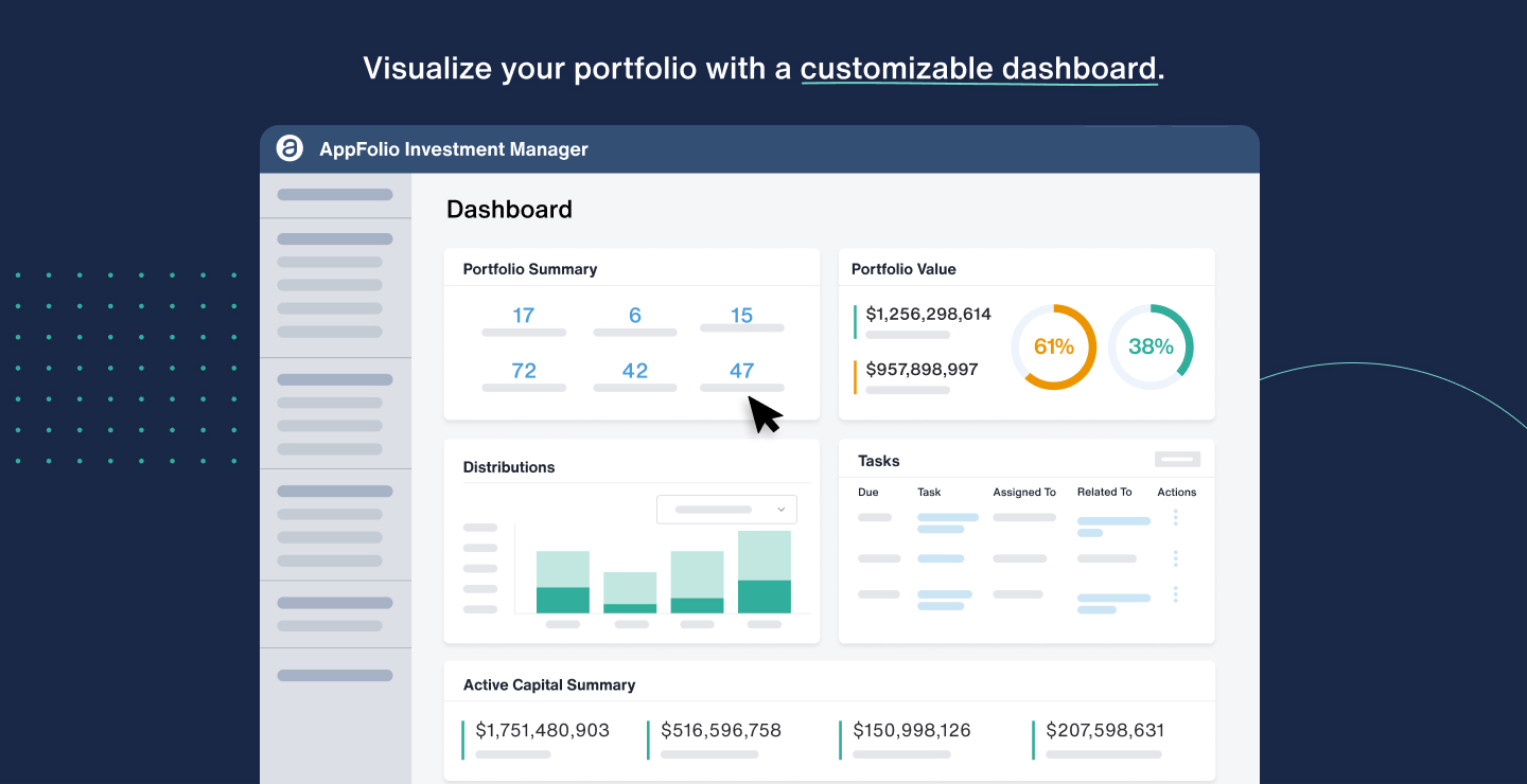 AppFolio Investment Manager screenshot: AppFolio Investment Manager customizable dashboard