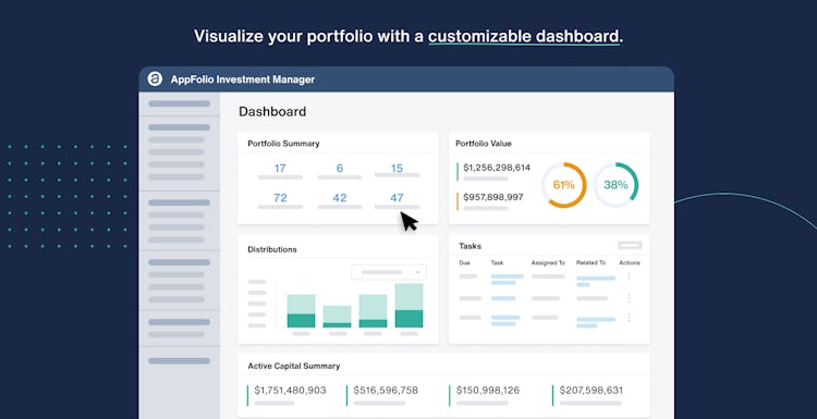 AppFolio Investment Manager screenshot: Visualize your portfolio with a customizable dashboard.