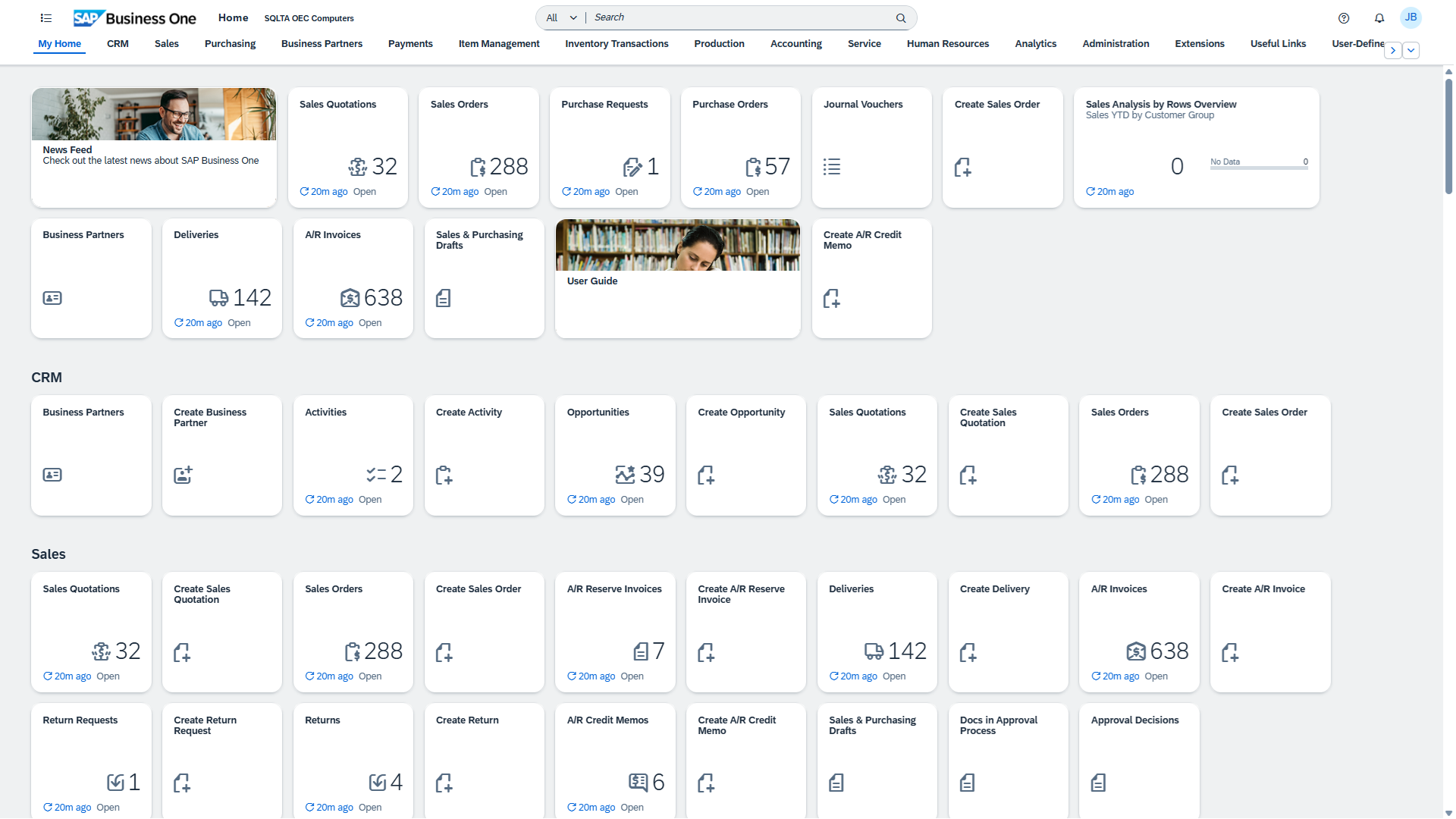 SAP Business One screenshot: SAP Business One overview