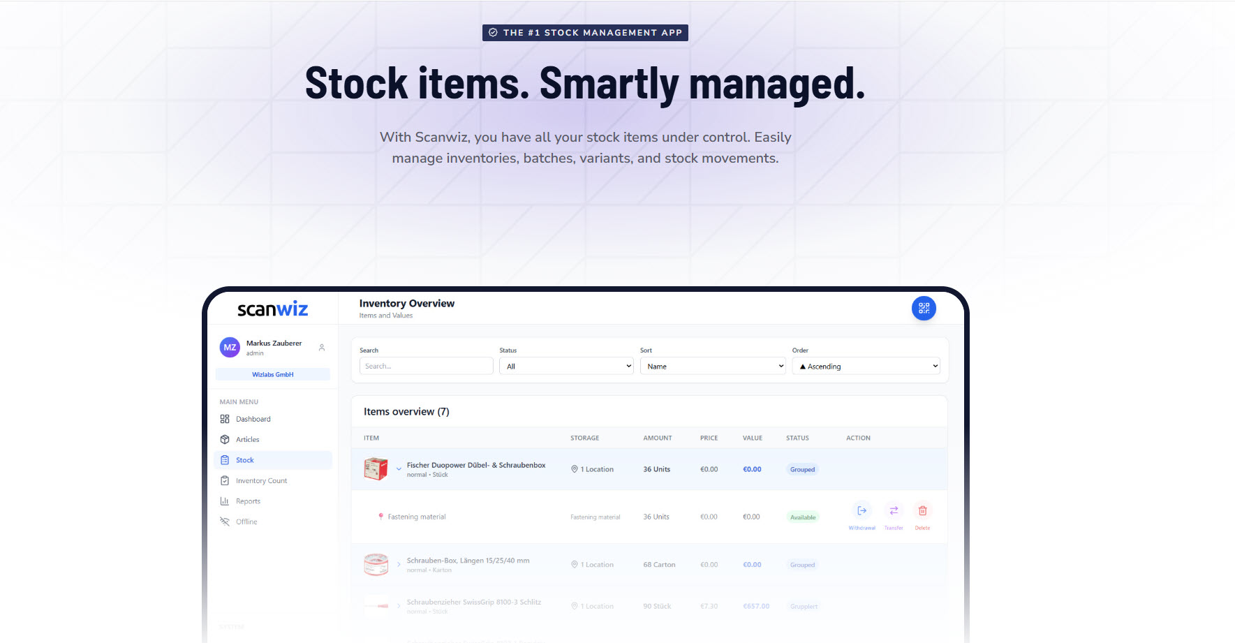 Scanwiz screenshot: Scanwiz inventory overview