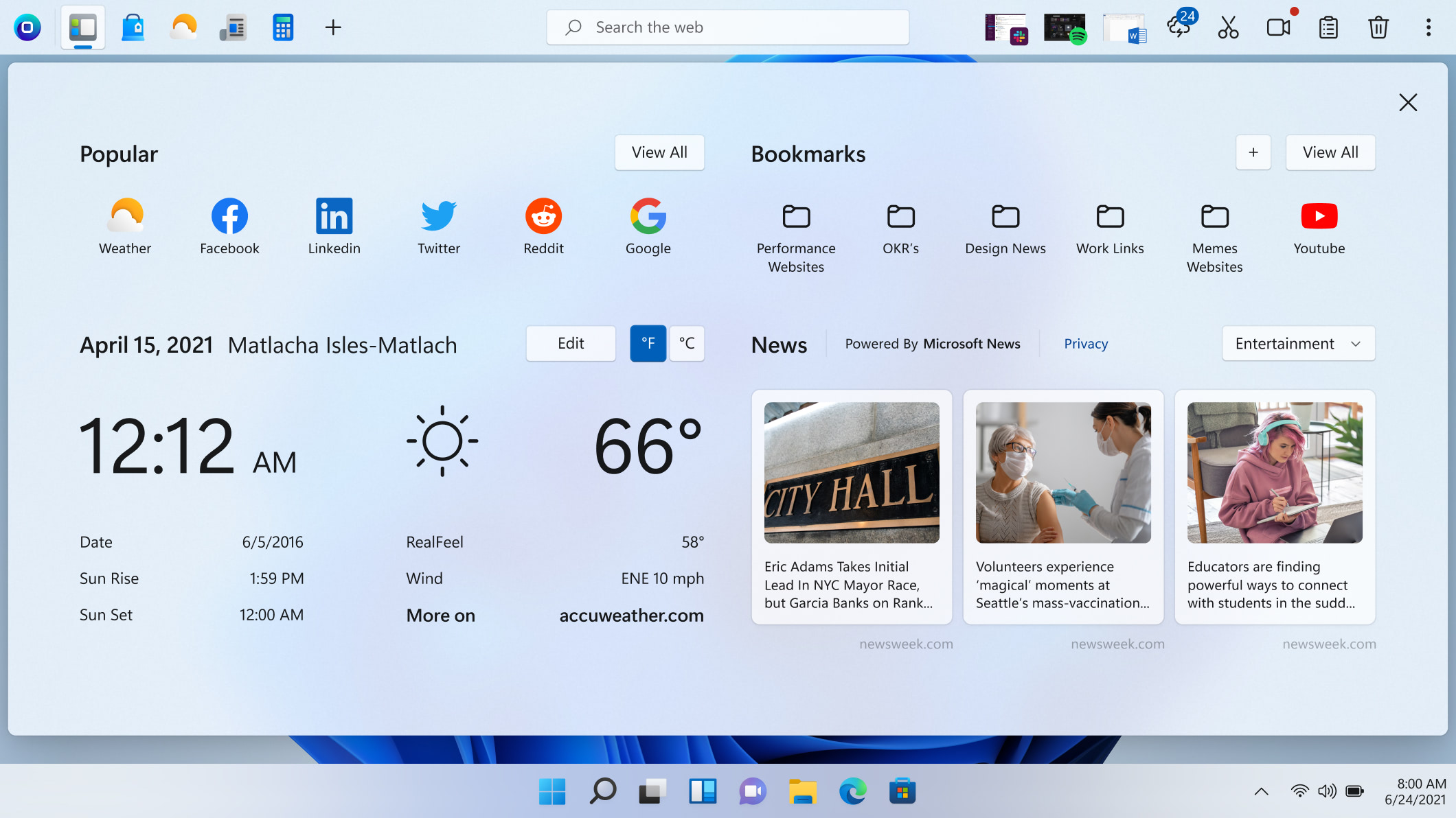Meet your new dashboard: A sleek panel that opens with one click from your OneLaunch dock. It plays host to your most-used (and most important) information you’ll need today.