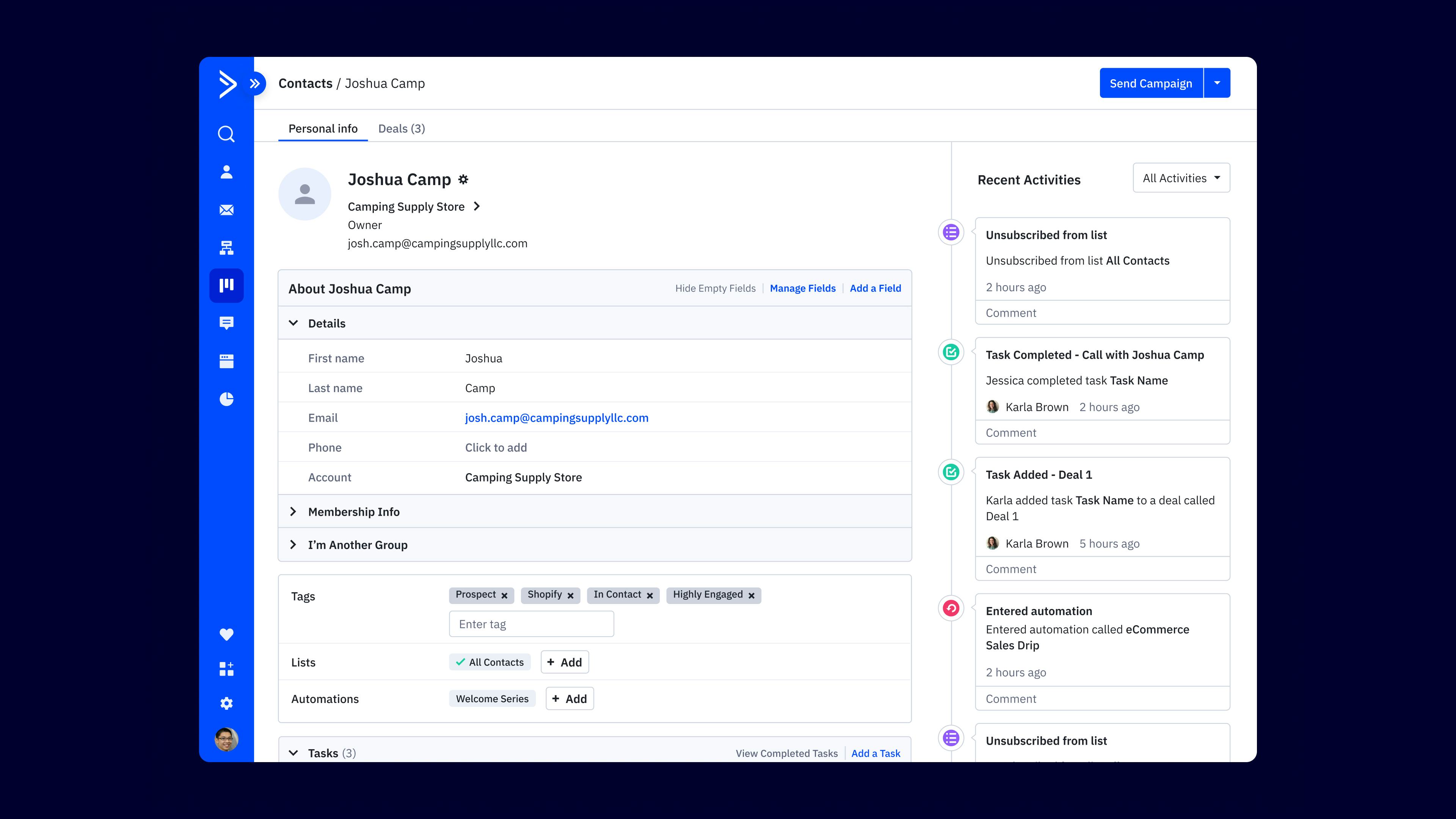 ActiveCampaign Software - Contact record