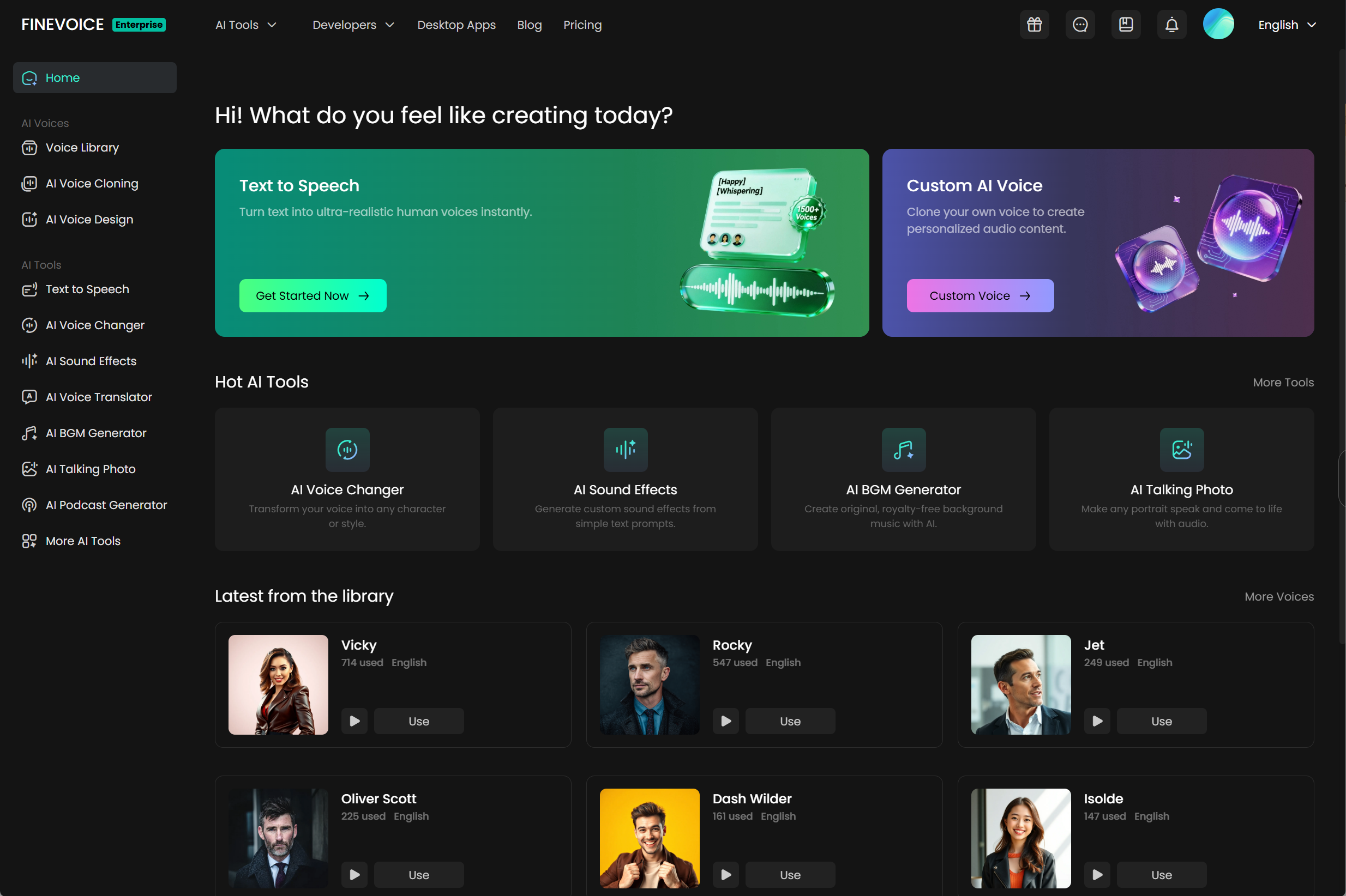 FineVoice screenshot: FineVoice home
