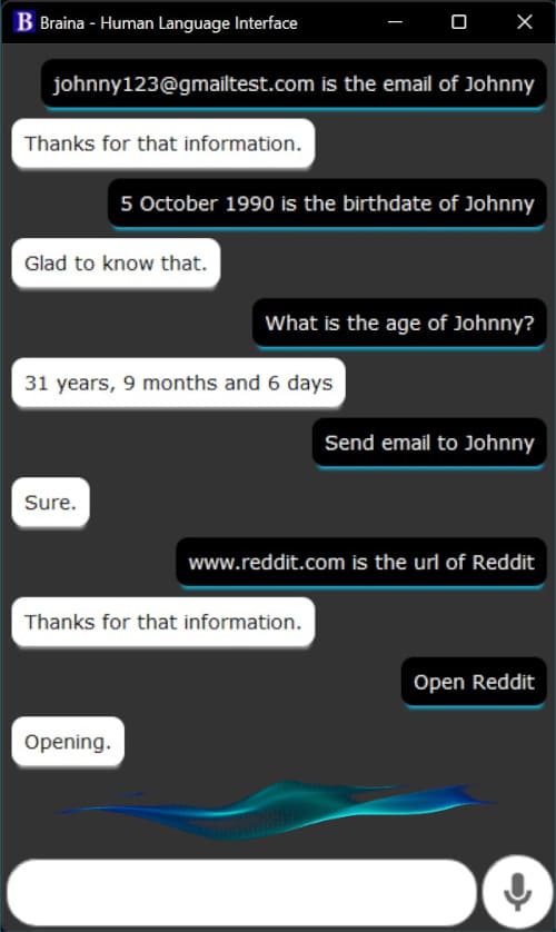 Braina screenshot: Braina artificial intelligence