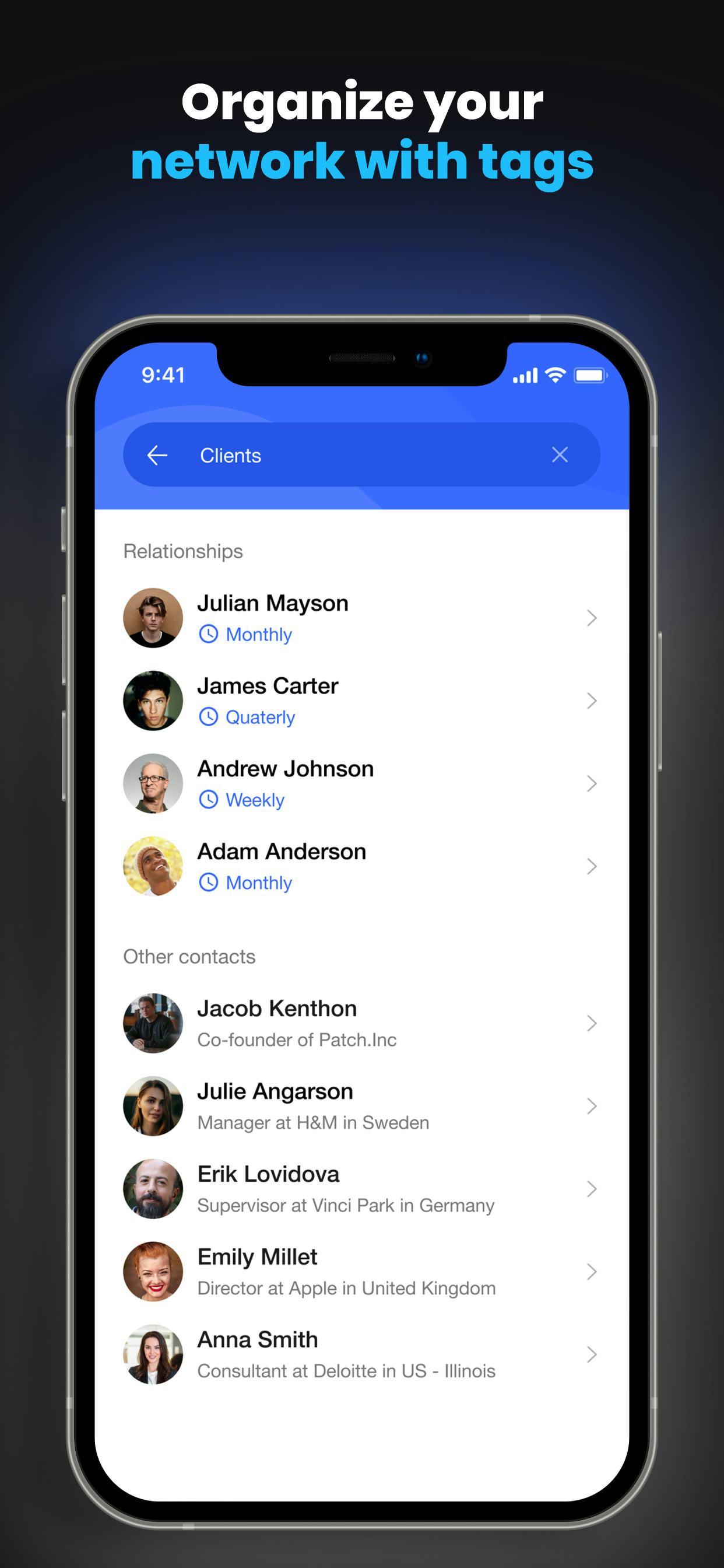 Covve App Software - Use powerful search and filters to quickly find who you need. Send emails to a group of contacts and utilize powerful and easy to use email templates.