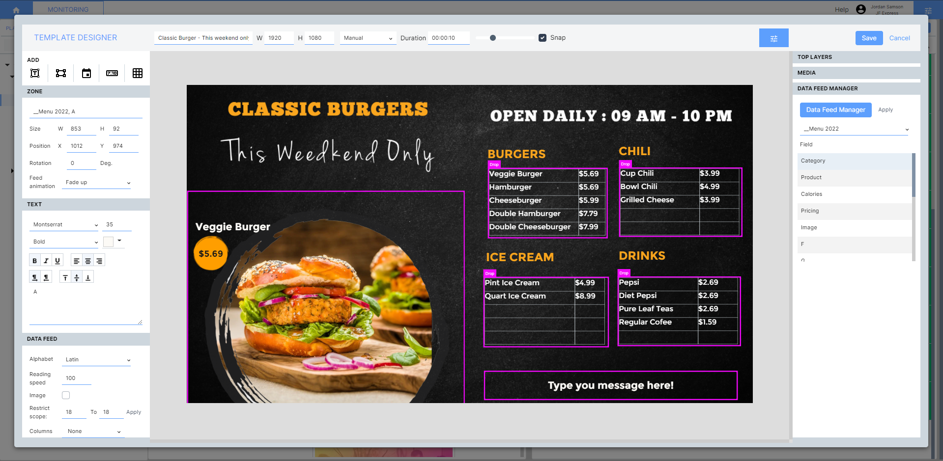 QL Digital Signage Software Software - Built-in Template Designer and Data Feed Manager