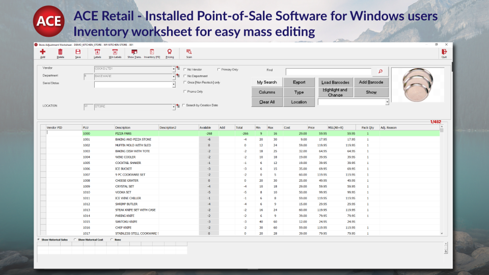 ACE Retail POS Software - Inventory worksheet