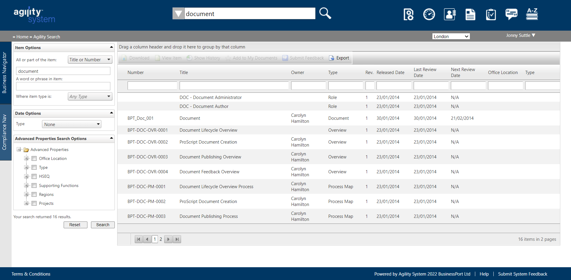 Agility System Software - The Agility System Search Functionality