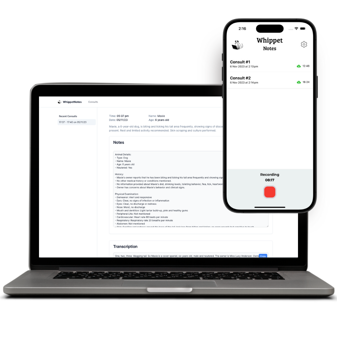 Whippet Notes screenshot: Whippet Notes mobile app & web access